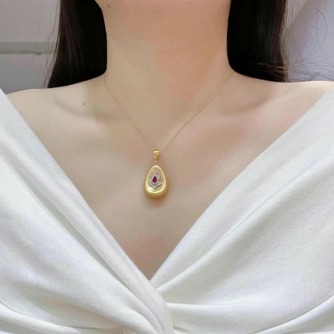 14k Gold 0.40 Ctw Natural Ruby & Diamond Pendant( Without Chain ) - 6