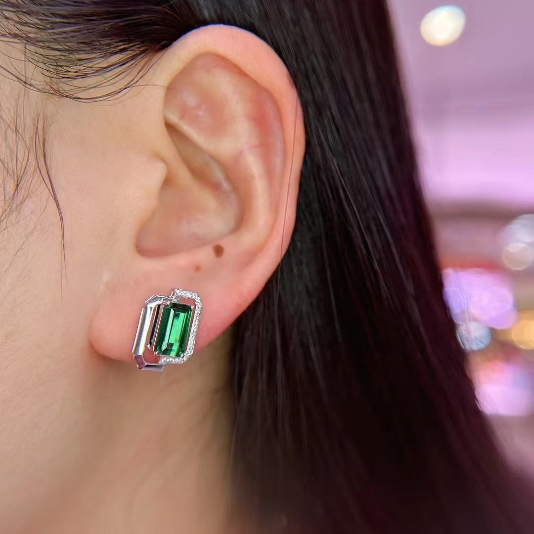 14k Gold 4.31 Ctw Natural Tourmaline & Diamond Earrings - 3