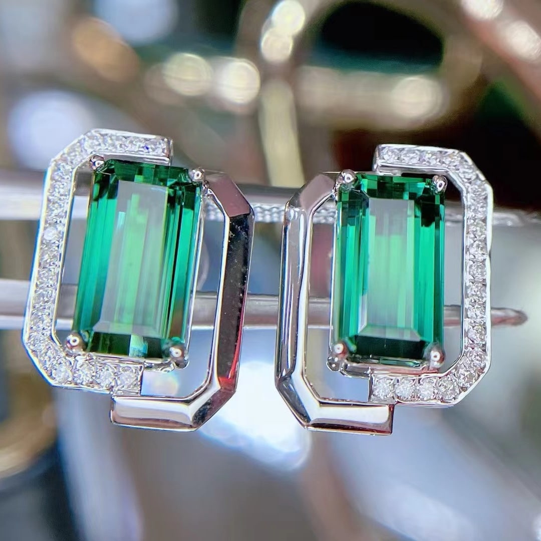 14k Gold 4.31 Ctw Natural Tourmaline & Diamond Earrings - 5