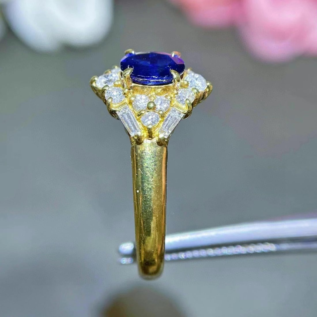 14k Gold 1.29 Ctw Natural Sapphire & Diamond Ring - 4