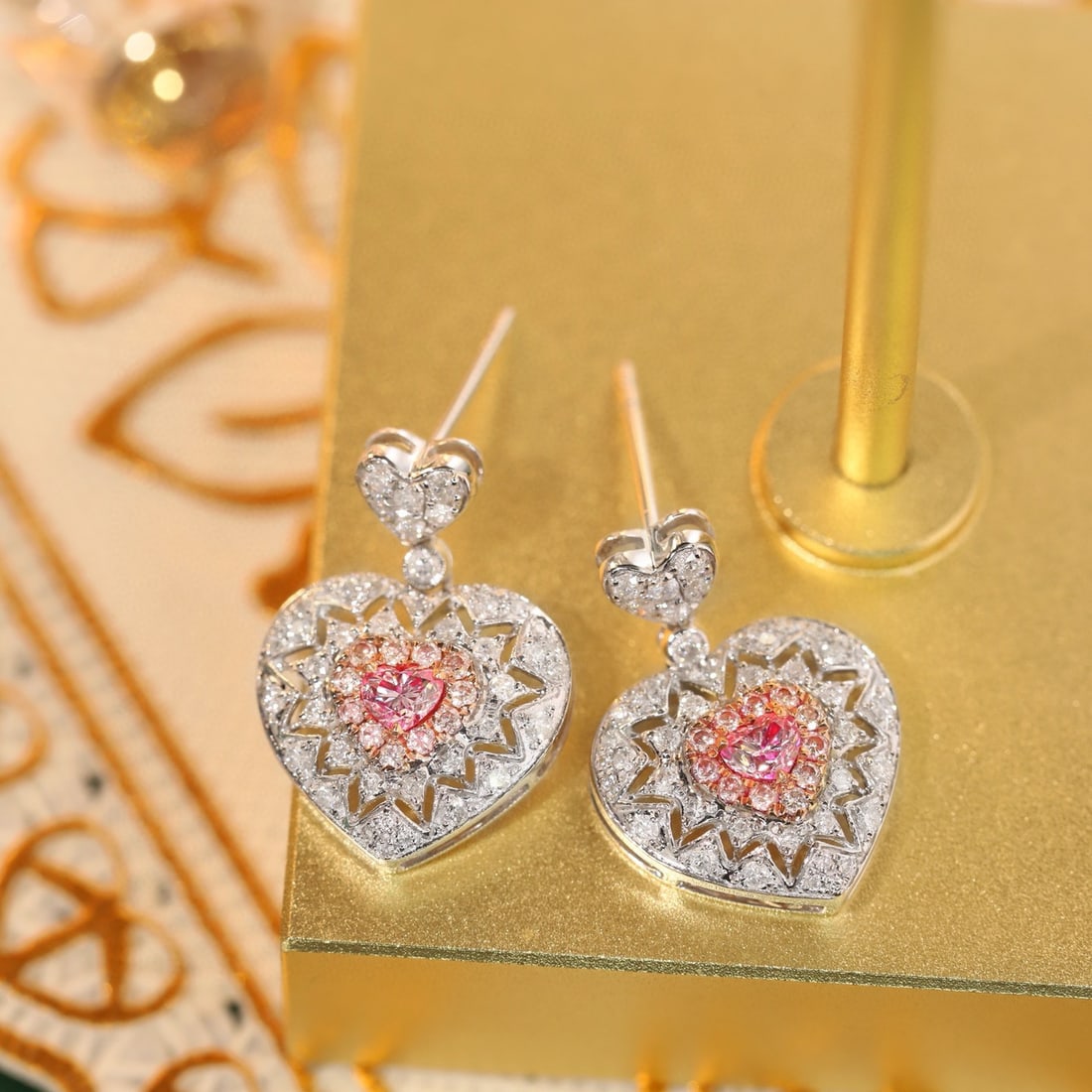 14k Gold 0.80 Ctw Natural Pink Diamond & Diamond Earrings - 2