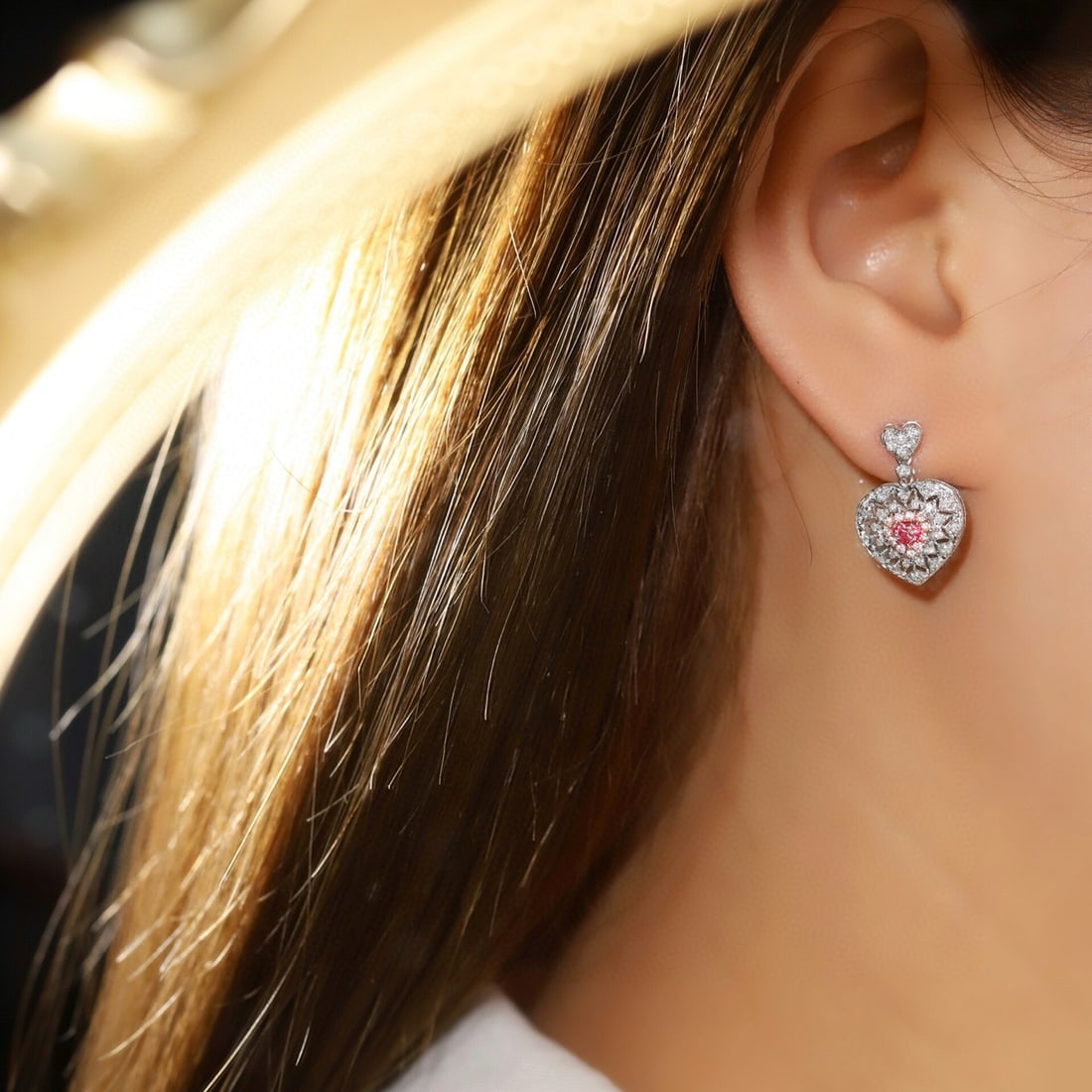 14k Gold 0.80 Ctw Natural Pink Diamond & Diamond Earrings - 7