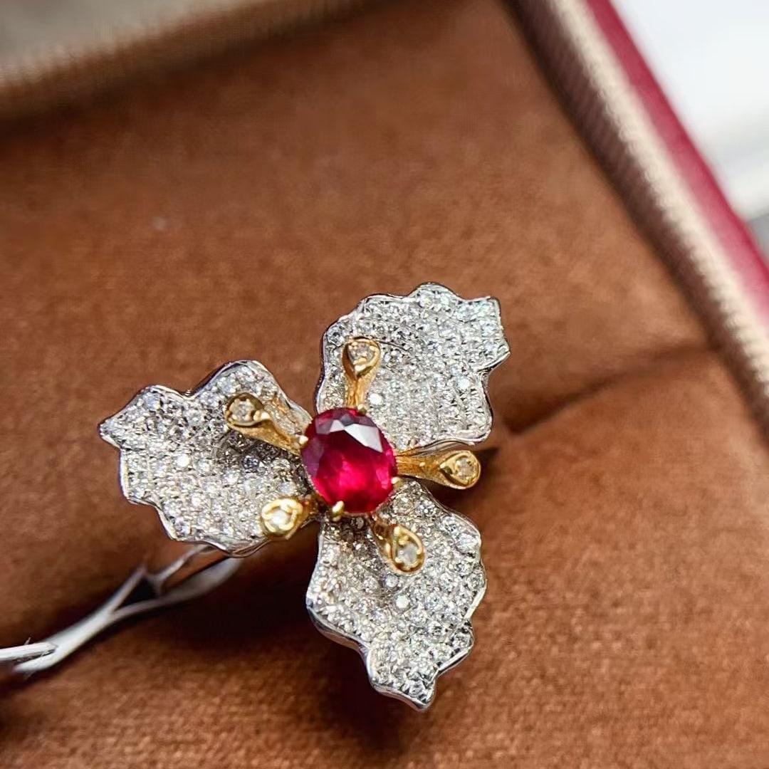 14k Gold 0.30 Ct Natural Ruby & Diamond Ring: Ref:230944238 // gold content:14k gold // ring size:7. 25us // // main gemstone:ruby // shape:oval // carat weight:0. 30ct // color:pigeonblood red // treatment:natural // // adjacent gemstone 2 :