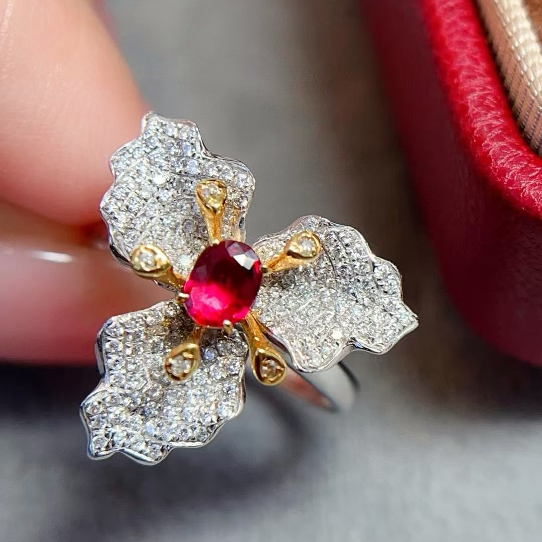 14k Gold 0.30 Ct Natural Ruby & Diamond Ring - 2