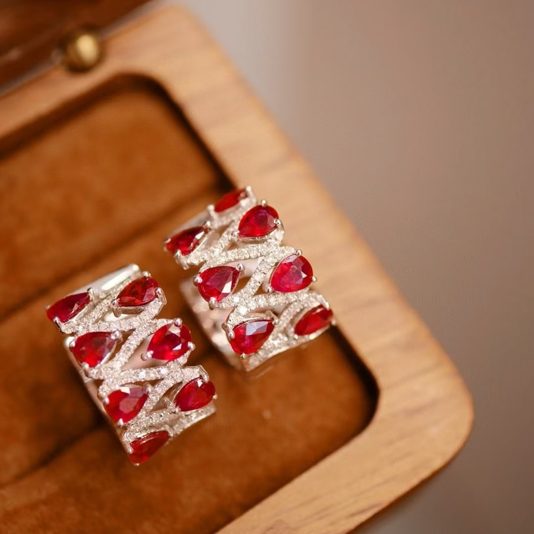 14k Gold 2.44 Ctw Vivid Red Natural Ruby & Diamond Earrings - 2