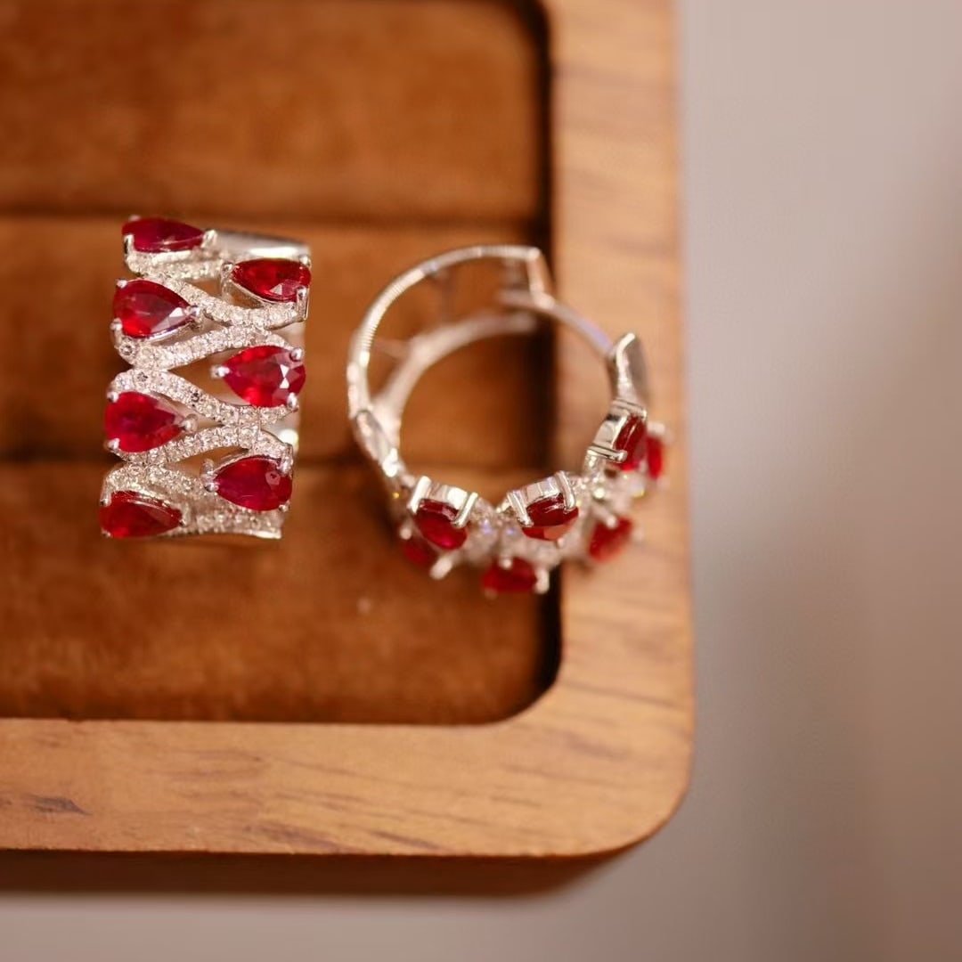 14k Gold 2.44 Ctw Vivid Red Natural Ruby & Diamond Earrings - 3