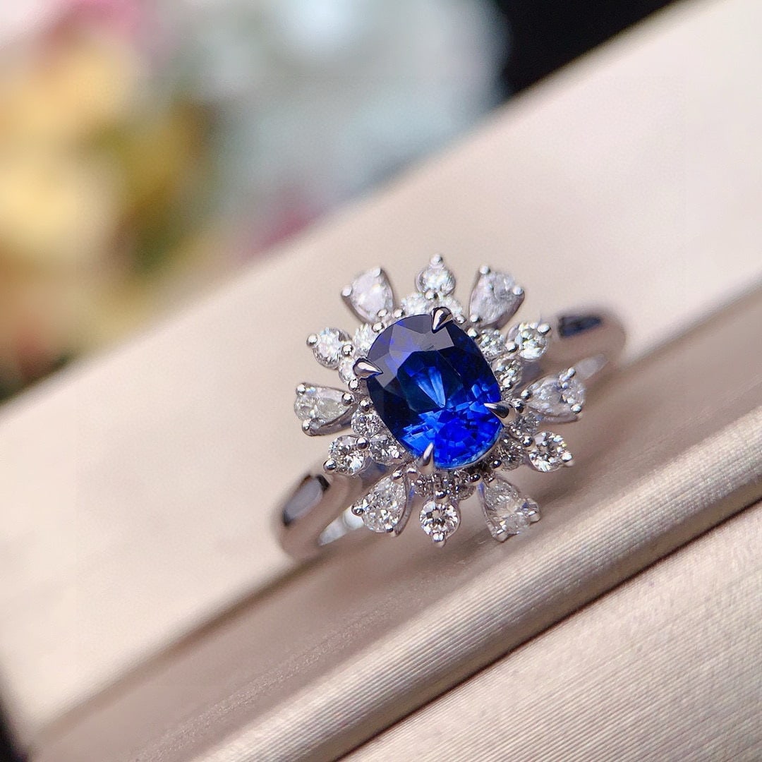 14k Gold 2.17 Ctw Natural Sapphire & Diamond Ring - 7