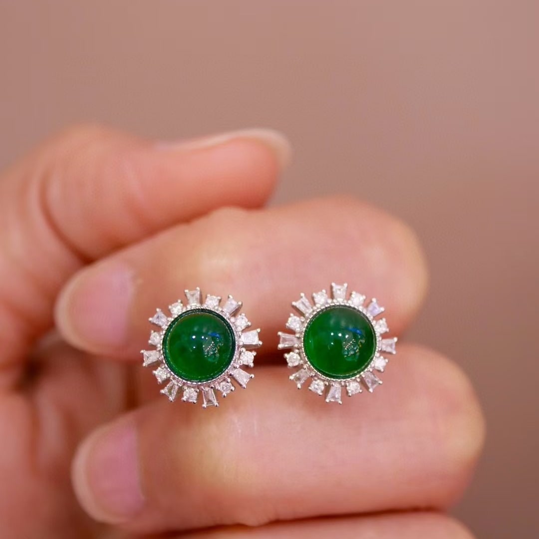 14k Gold 3.68 Ctw Natural Emerald & Diamond Earrings - 2