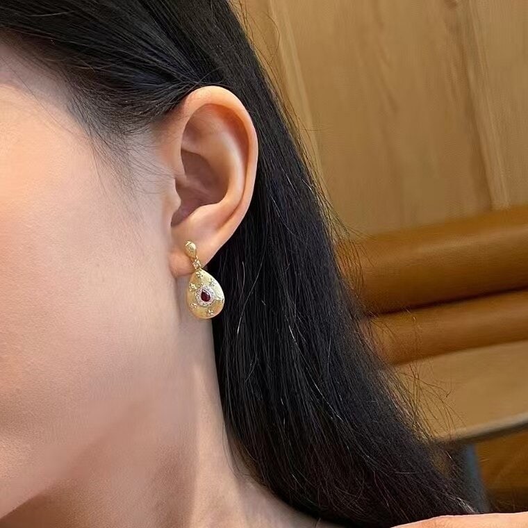 14k Gold 0.3 Ct Natural Ruby & Diamond Earrings - 5