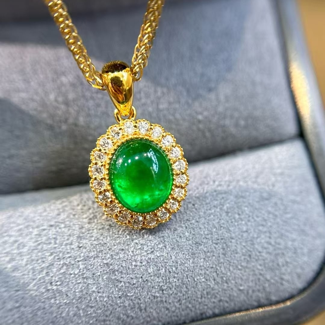 14k Gold 1.30 Ctw Natural Emerald & Diamond Pendant( Without Chain ) - 2