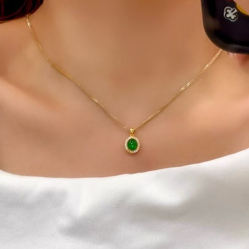 14k Gold 1.30 Ctw Natural Emerald & Diamond Pendant( Without Chain ) - 5