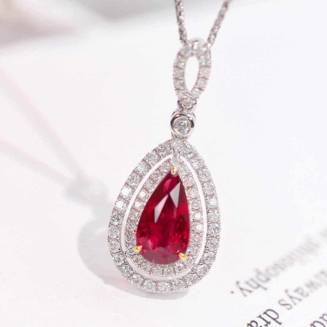 14k Gold 1.92 Ctw Natural Ruby & Diamond Pendant( Without Chain ): Ref:230944279 // gold content:14k gold // main gemstone:ruby // shape:pear // carat weight:1. 46ct // color:pigeonblood red // treatment:natural // // adjacent gemstone 2 : diamond // shape:round // c