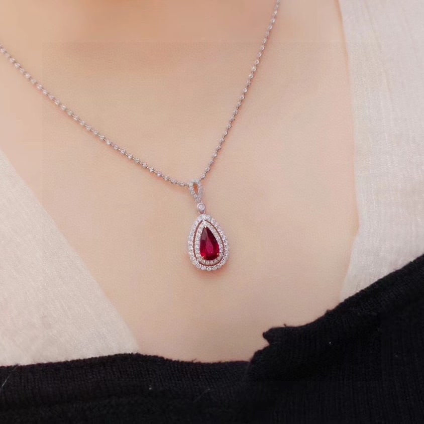 14k Gold 1.92 Ctw Natural Ruby & Diamond Pendant( Without Chain ) - 2