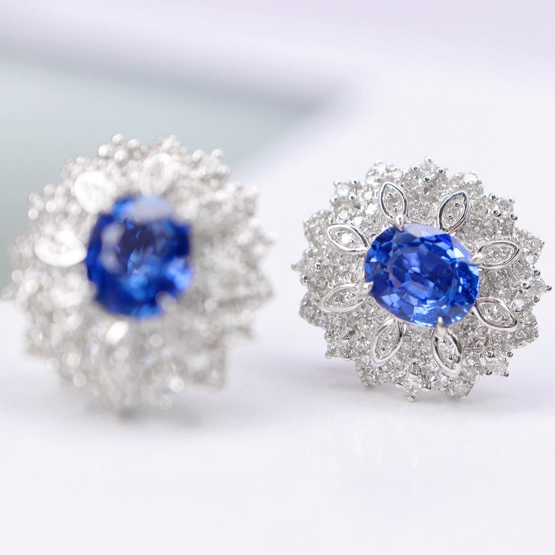 14k Gold 2.26 Ctw Natural Sapphire & Diamond Earrings - 3