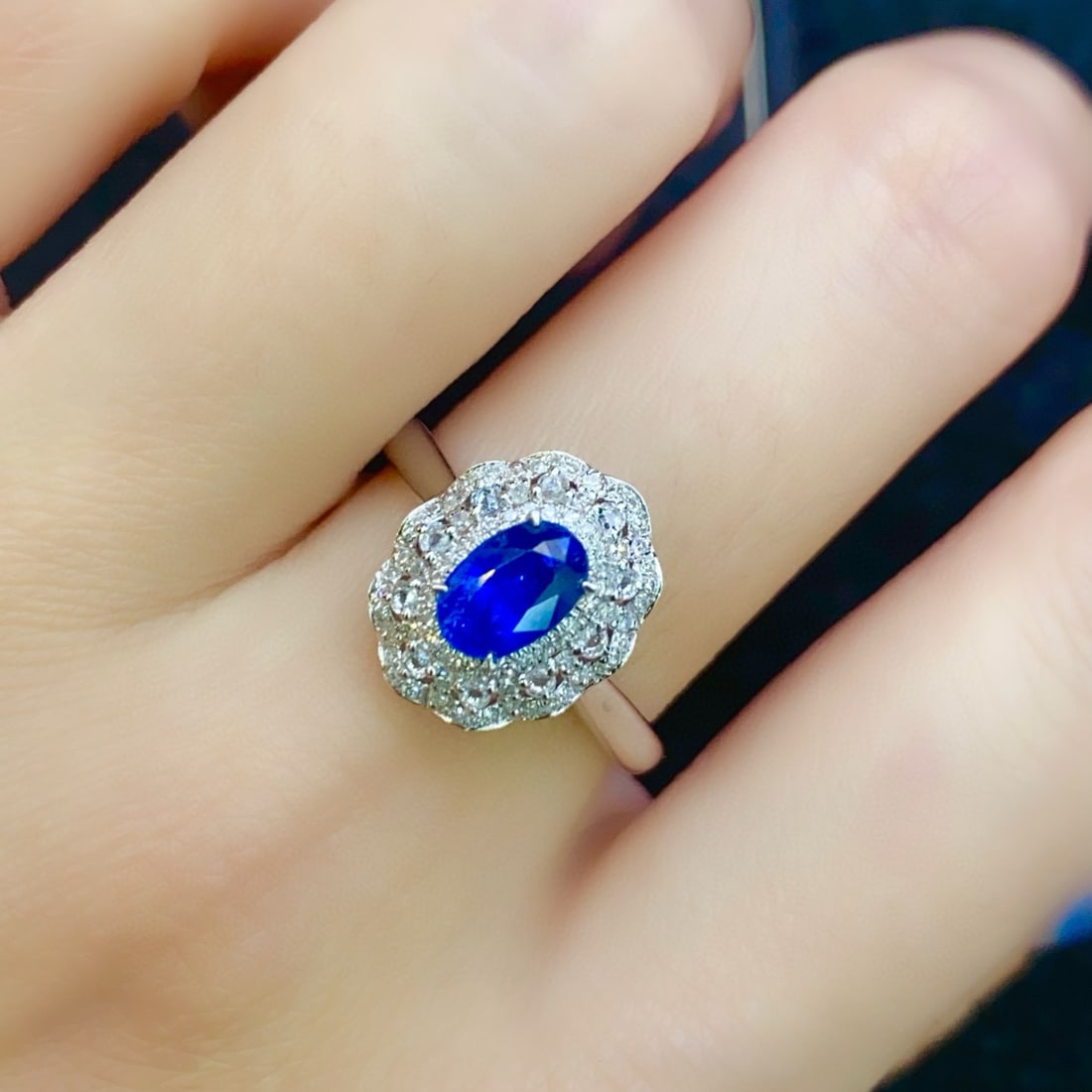 14k Gold 0.9 Ct Natural Sapphire & Diamond Ring - 5