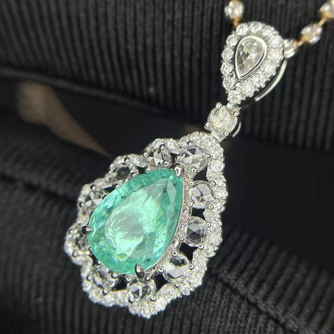 14k Gold 2.11 Ctw Natural Paraiba Tourmaline & Diamond Pendant( Without Chain ) - 3