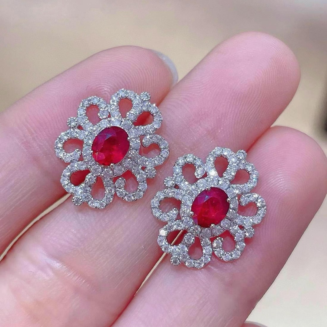 14k Gold 1.82 Ctw Natural Ruby & Diamond Earrings - 2