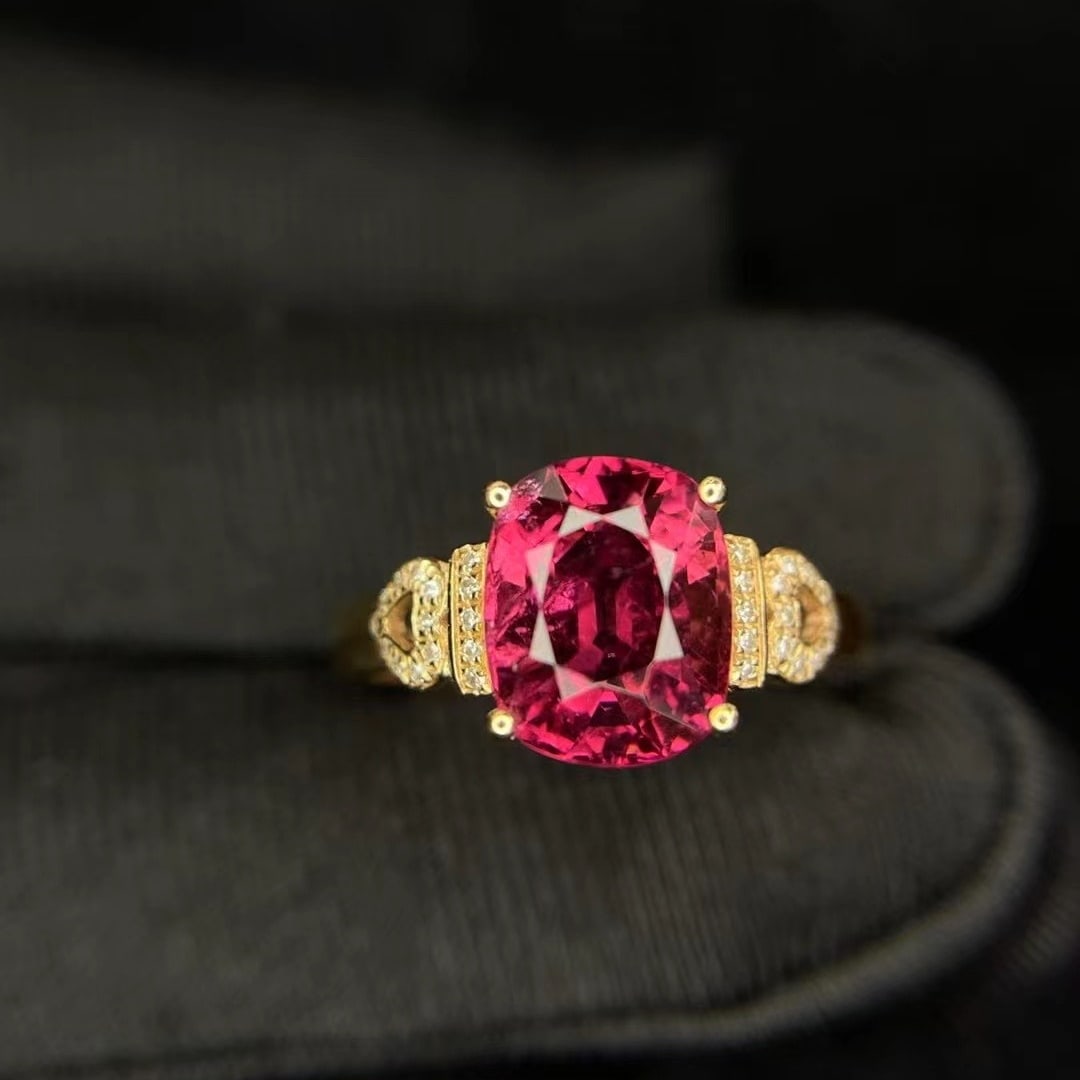 14k Gold 2.92 Ct Natural Tourmaline & Diamond Ring - 2