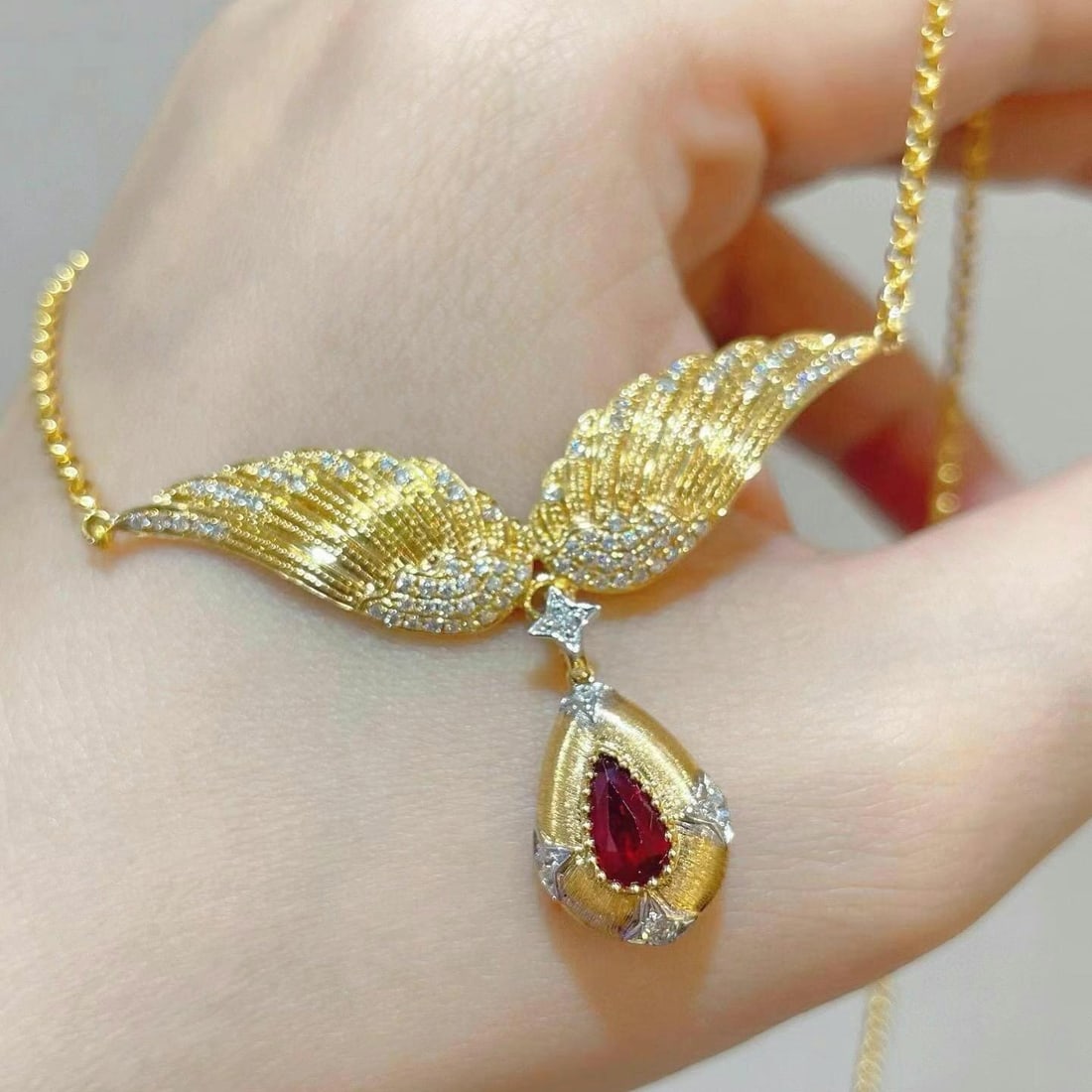 14k Gold 0.70 Ctw Natural Ruby & Diamond Necklace - 3