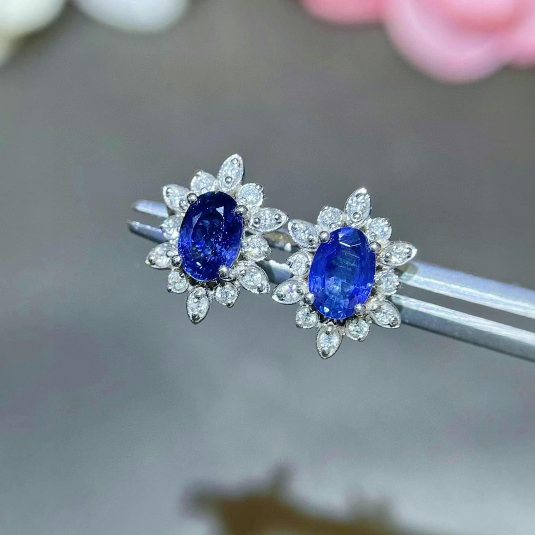 14k Gold 1.32 Ctw Natural Sapphire & Diamond Earrings - 2