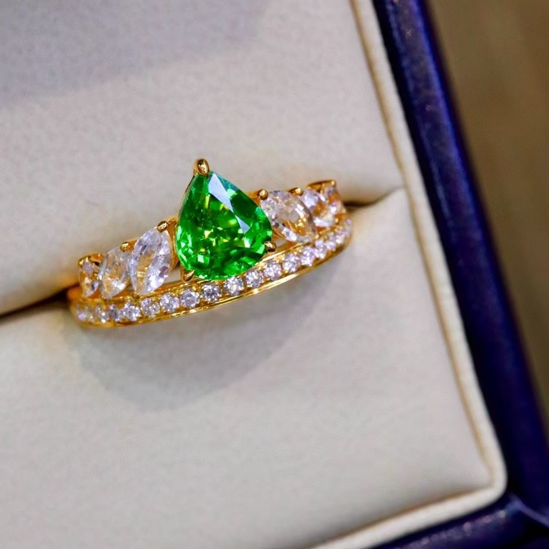 14k Gold 1.48 Ctw Natural Tsavorite & Sapphire Ring - 2
