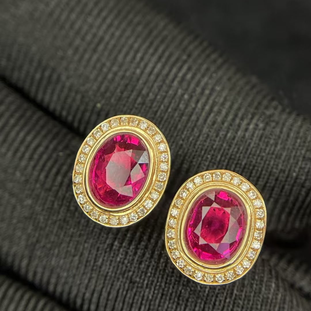 14k Gold 4.5 Ct Natural Tourmaline & Diamond Earrings - 2