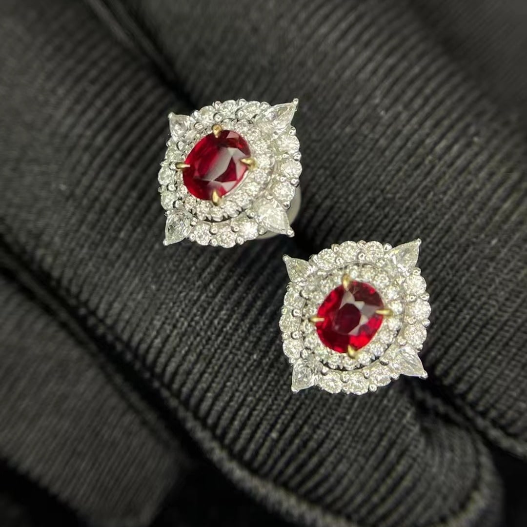 14k Gold 1.35 Ctw Natural Ruby & Diamond Earrings - 2