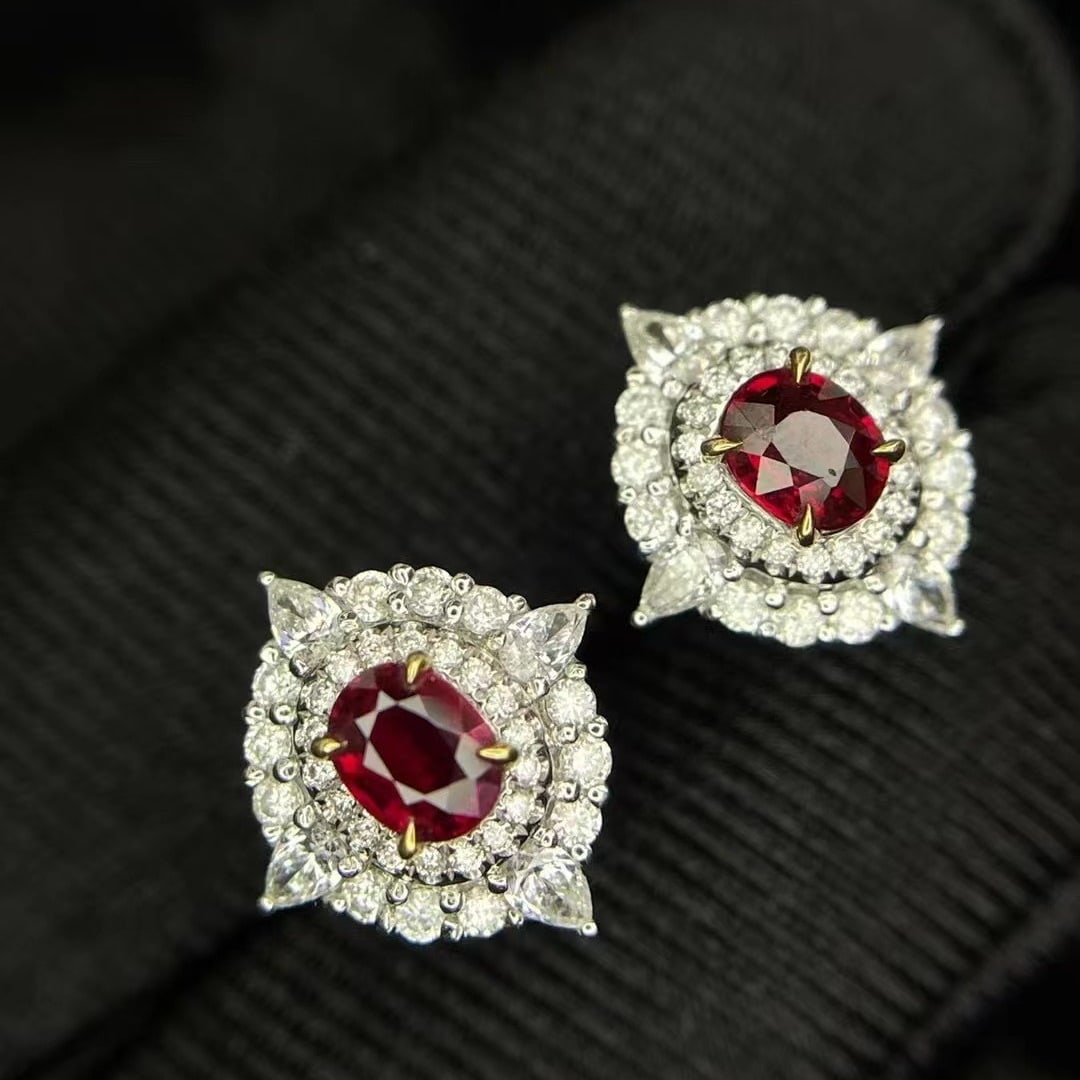 14k Gold 1.35 Ctw Natural Ruby & Diamond Earrings - 3