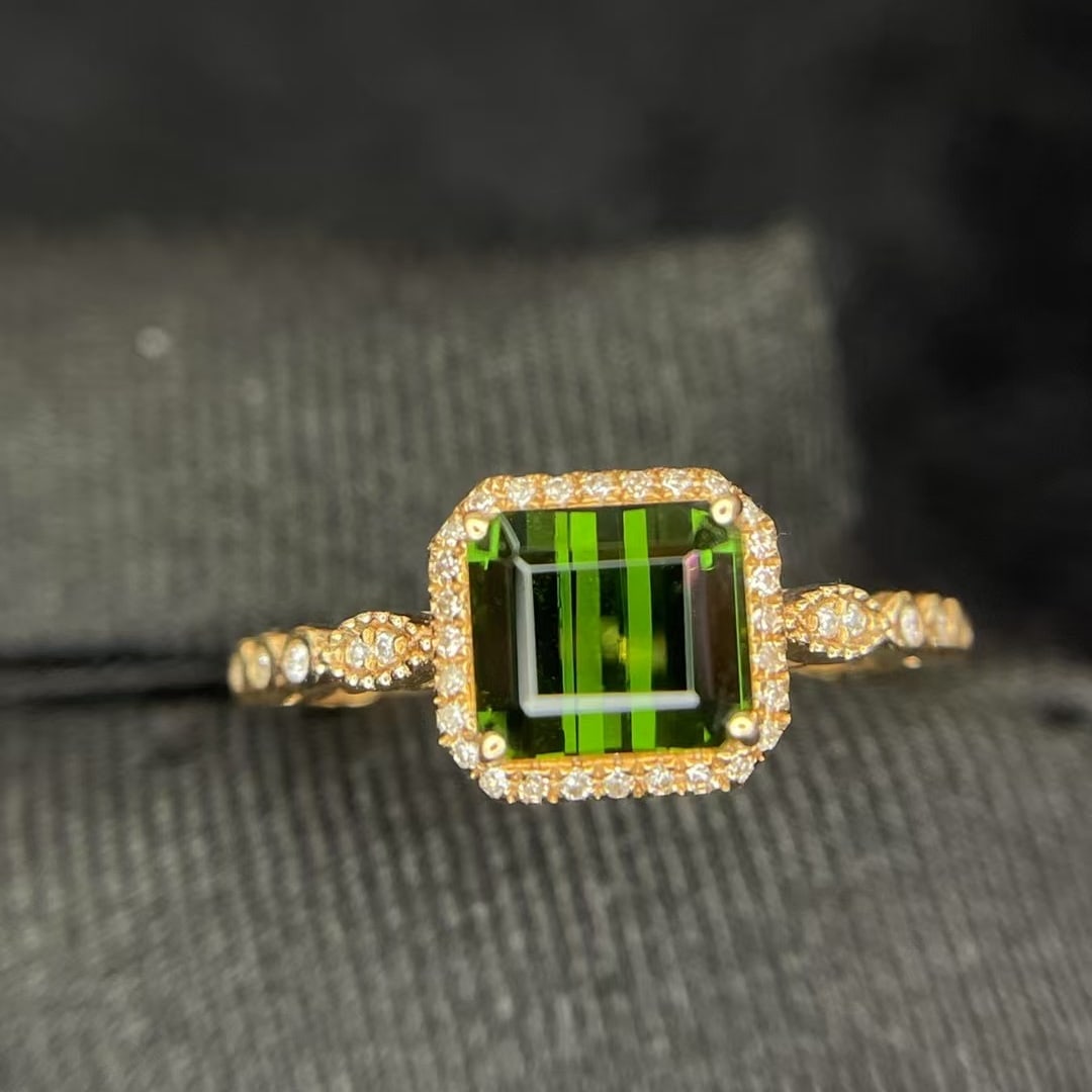 14k Gold 1.55 Ct Natural Tourmaline & Diamond Ring - 3