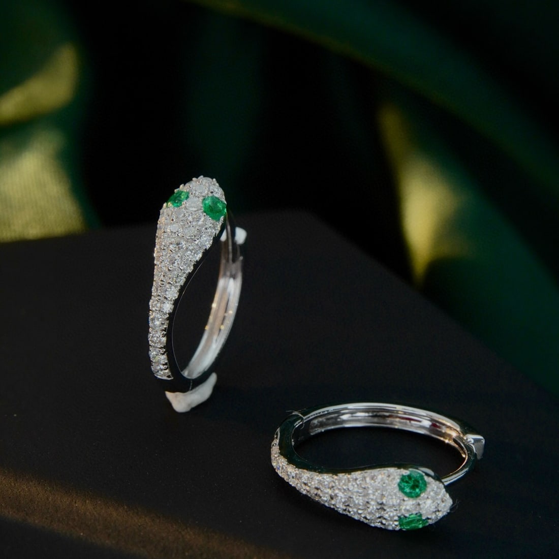 14k Gold 0.44 Ctw Natural Emerald & Diamond Earrings - 7