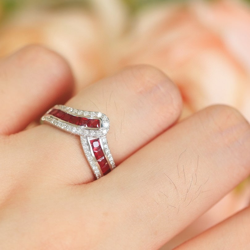 14k Gold 1.34 Ctw Natural Ruby & Diamond Ring - 7