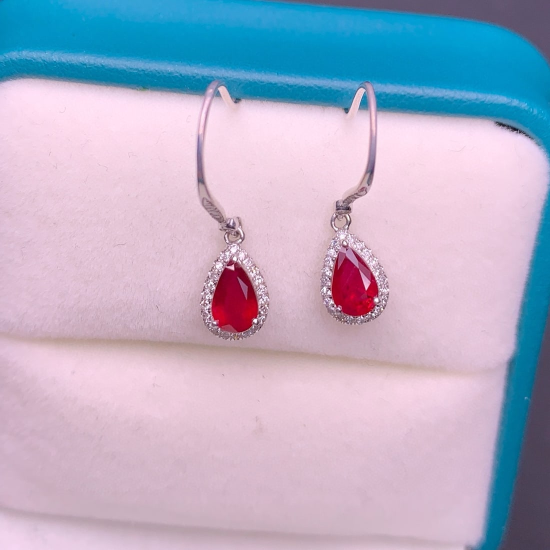 14k Gold 0.96 Ct Natural Ruby & Diamond Earrings - 2