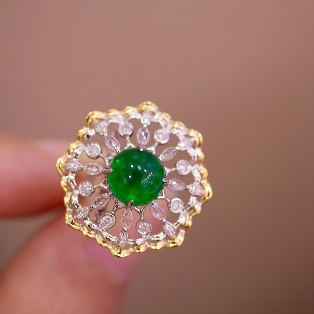 14k Gold 2.52 Ct Natural Emerald & Sapphire & Diamond Earrings - 4