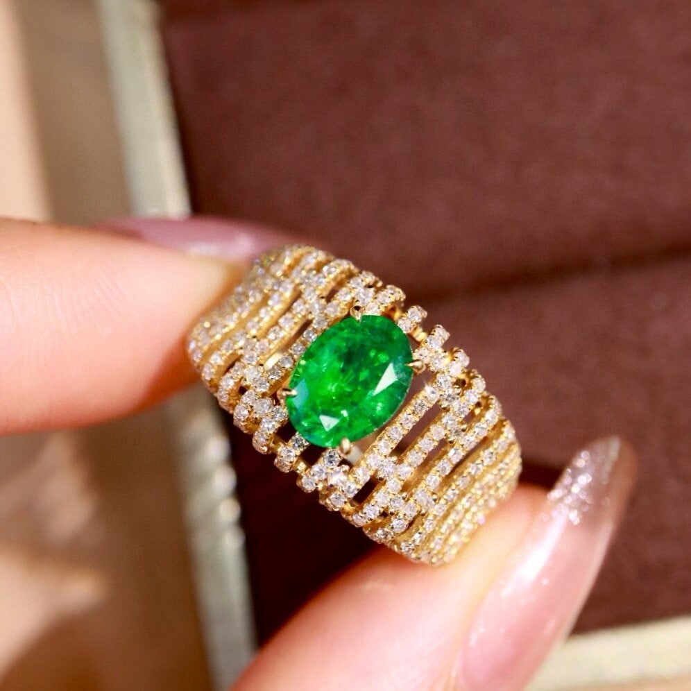 14k Gold 1.63 Ctw Vivid Green Natural Emerald & Diamond Ring - 5