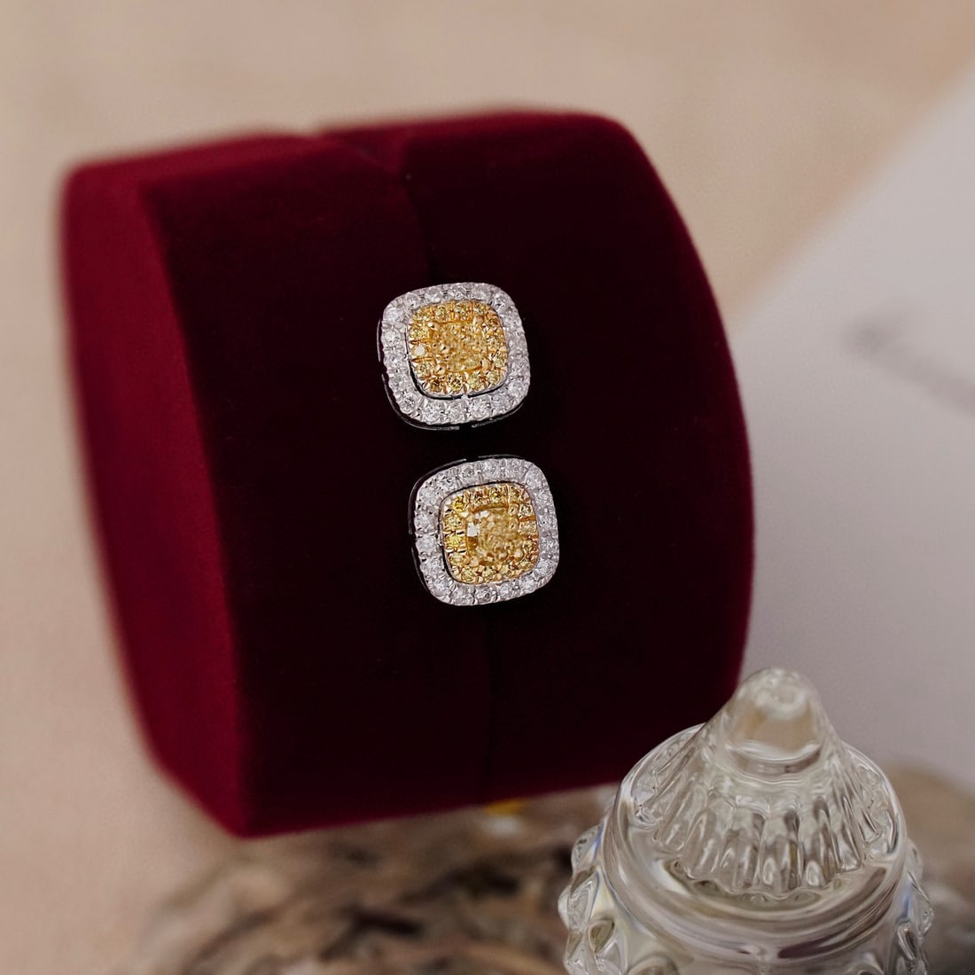 14k Gold 1.0 Ctw Natural Yellow Diamond & Diamond Earrings - 4