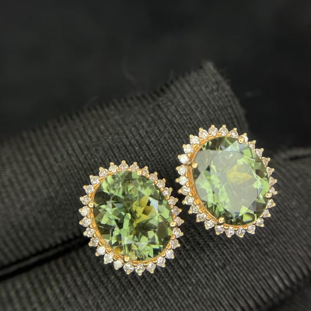 14k Gold 4.8 Ct Natural Tourmaline & Diamond Earrings - 3