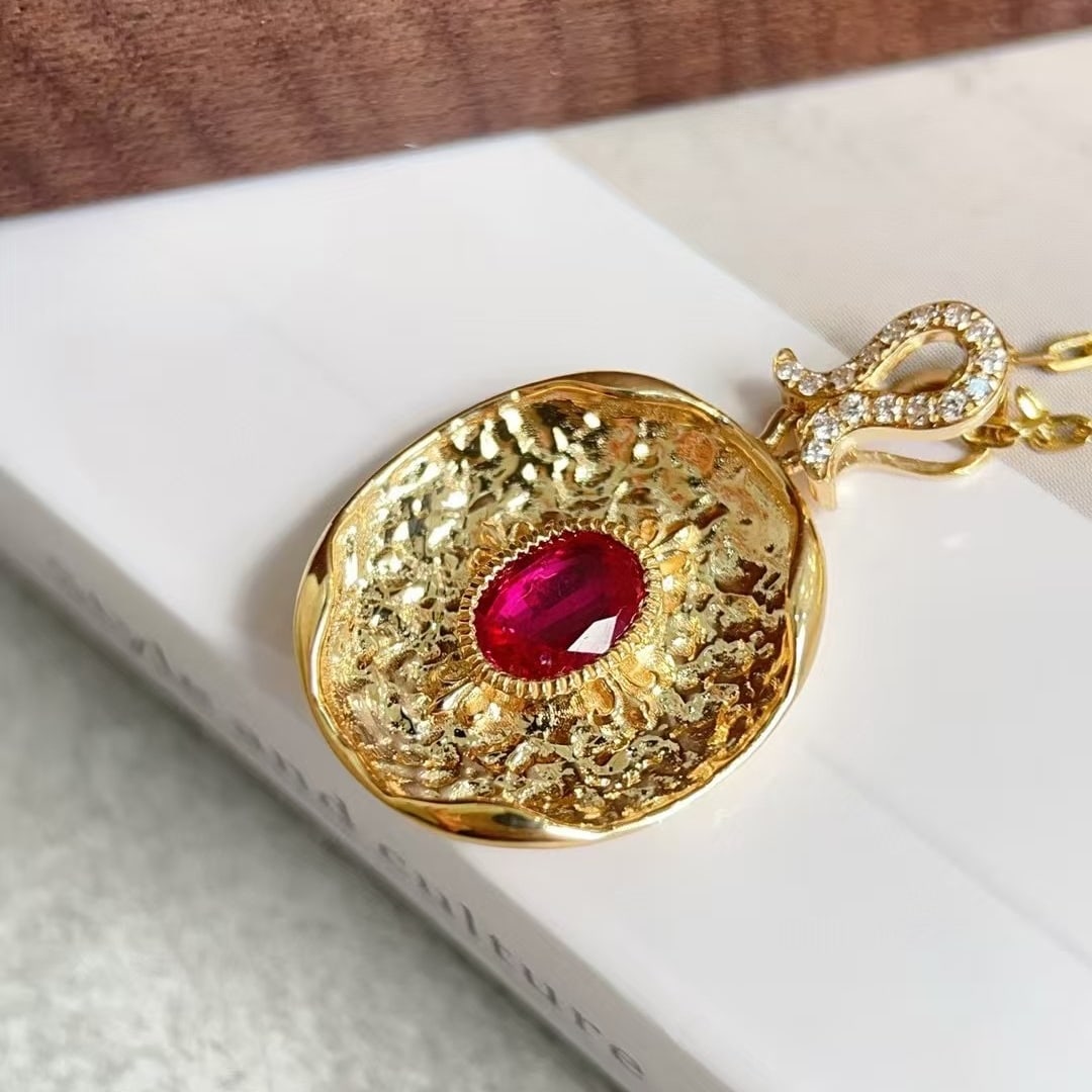 14k Gold 0.57 Ctw Natural Ruby & Diamond Pendant( Without Chain ) - 2