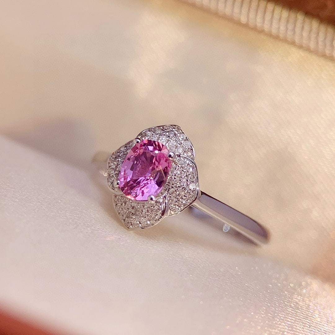 14k Gold 0.74 Ctw Natural Padparadscha Sapphire & Diamond Ring - 2