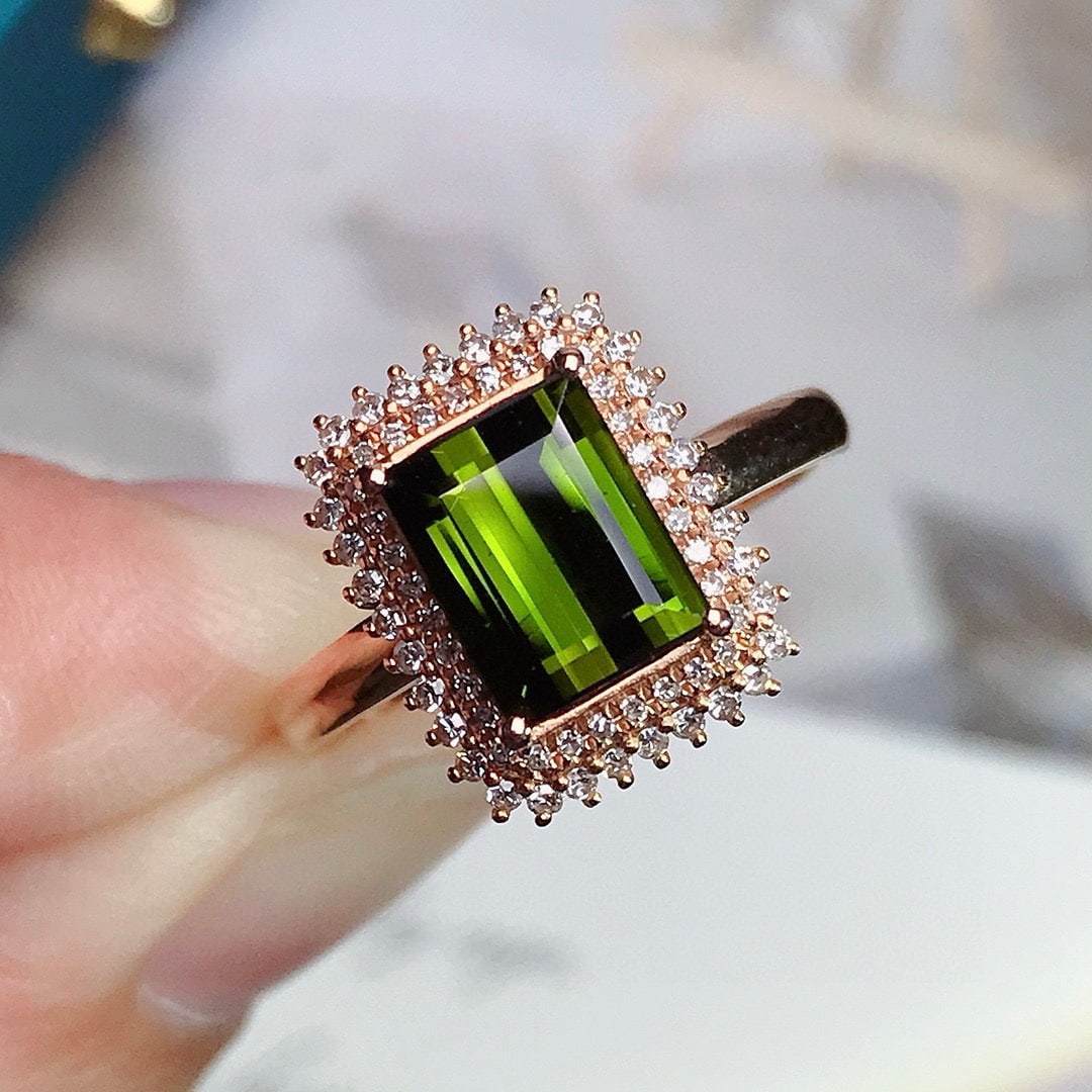 14k Gold 1.7 Ct Natural Tourmaline & Diamond Ring - 2