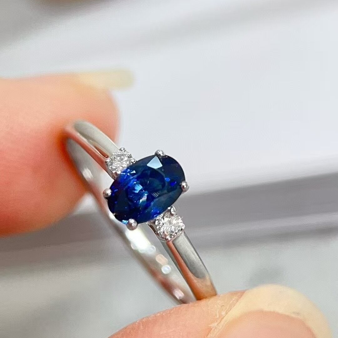 14k Gold 0.86 Ctw Natural Sapphire & Diamond Ring - 6