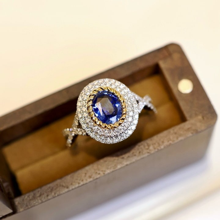 14k Gold 1.47 Ctw Natural Sapphire & Diamond Ring - 8