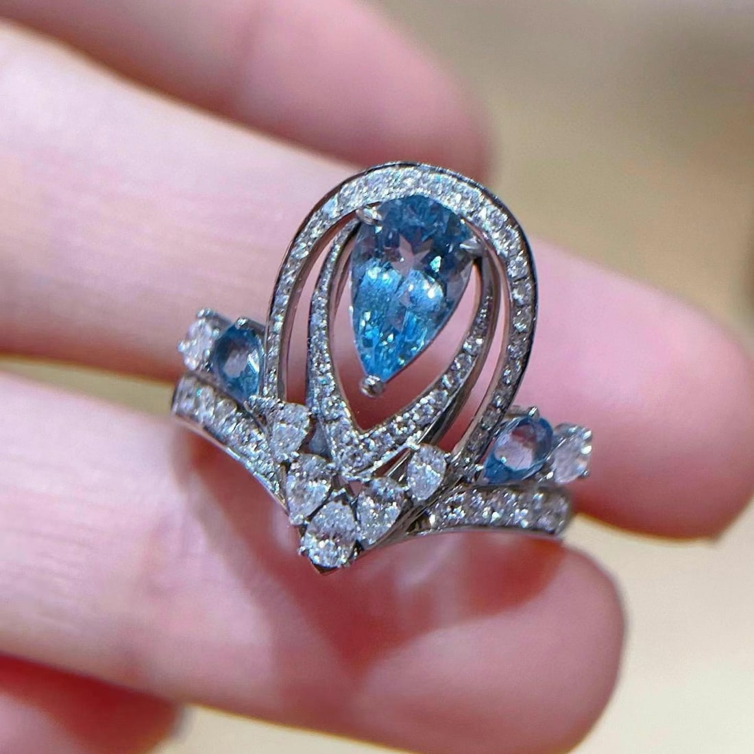 14k Gold 1.35 Ctw Natural Aquamarine & Diamond Ring - 3