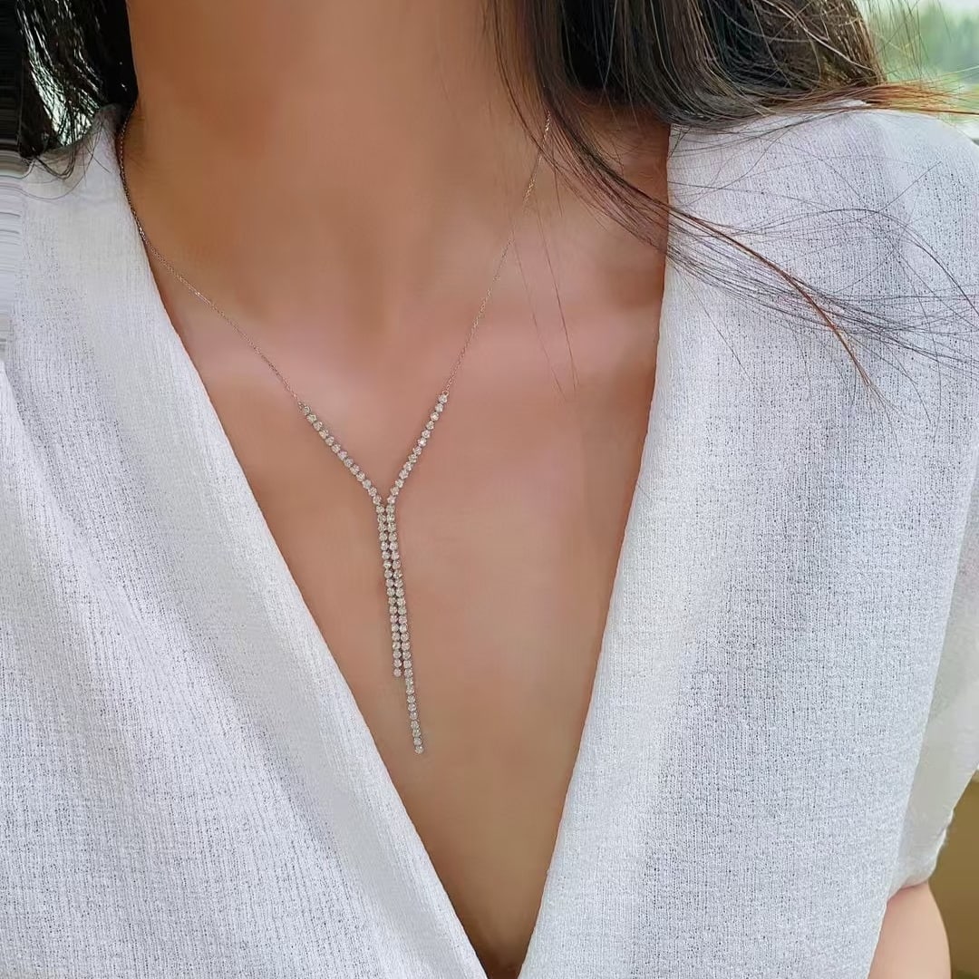 14k Gold 0.98 Ct Natural H Diamond Necklace - 5