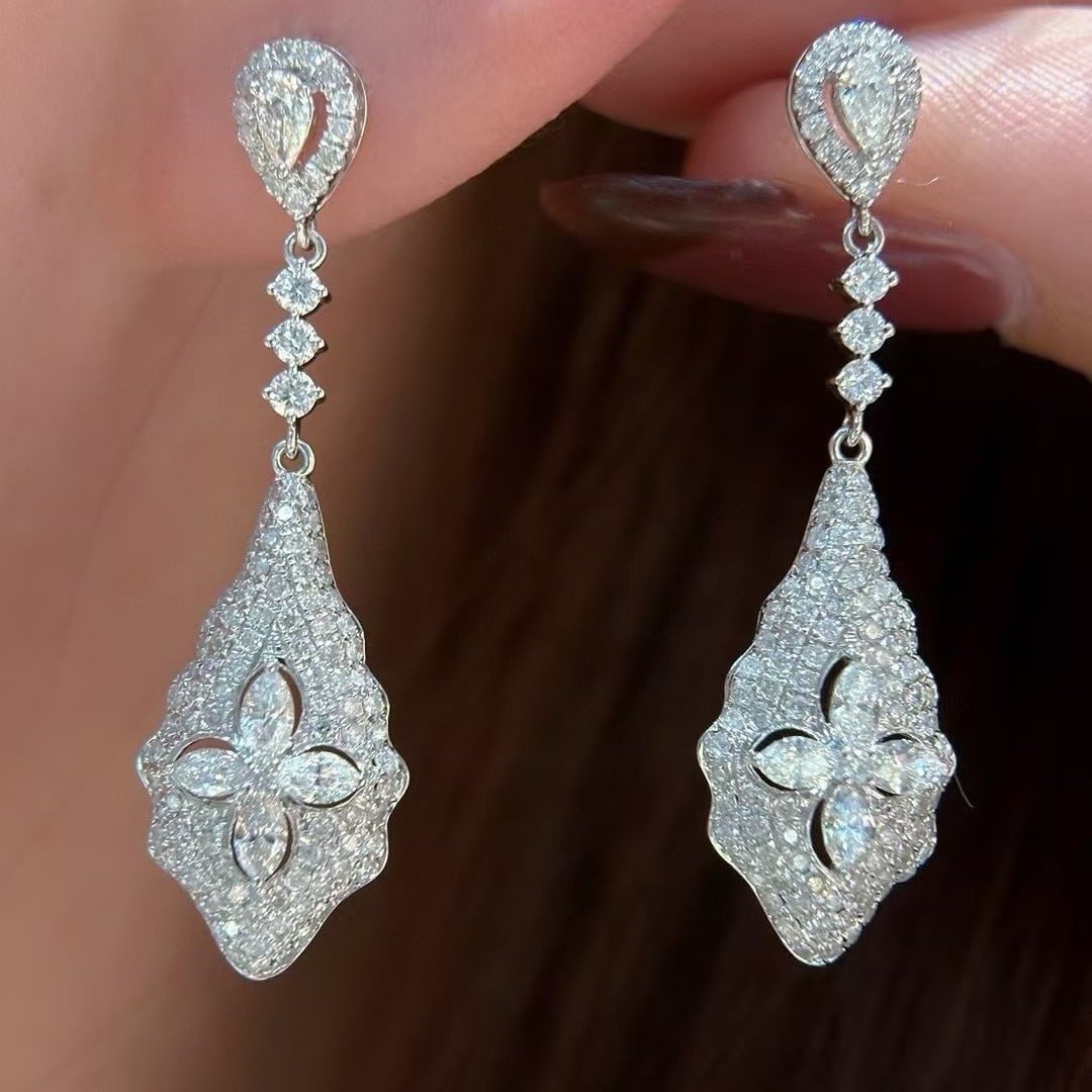 14k Gold 1.6 Ct Natural H Diamond Earrings - 2