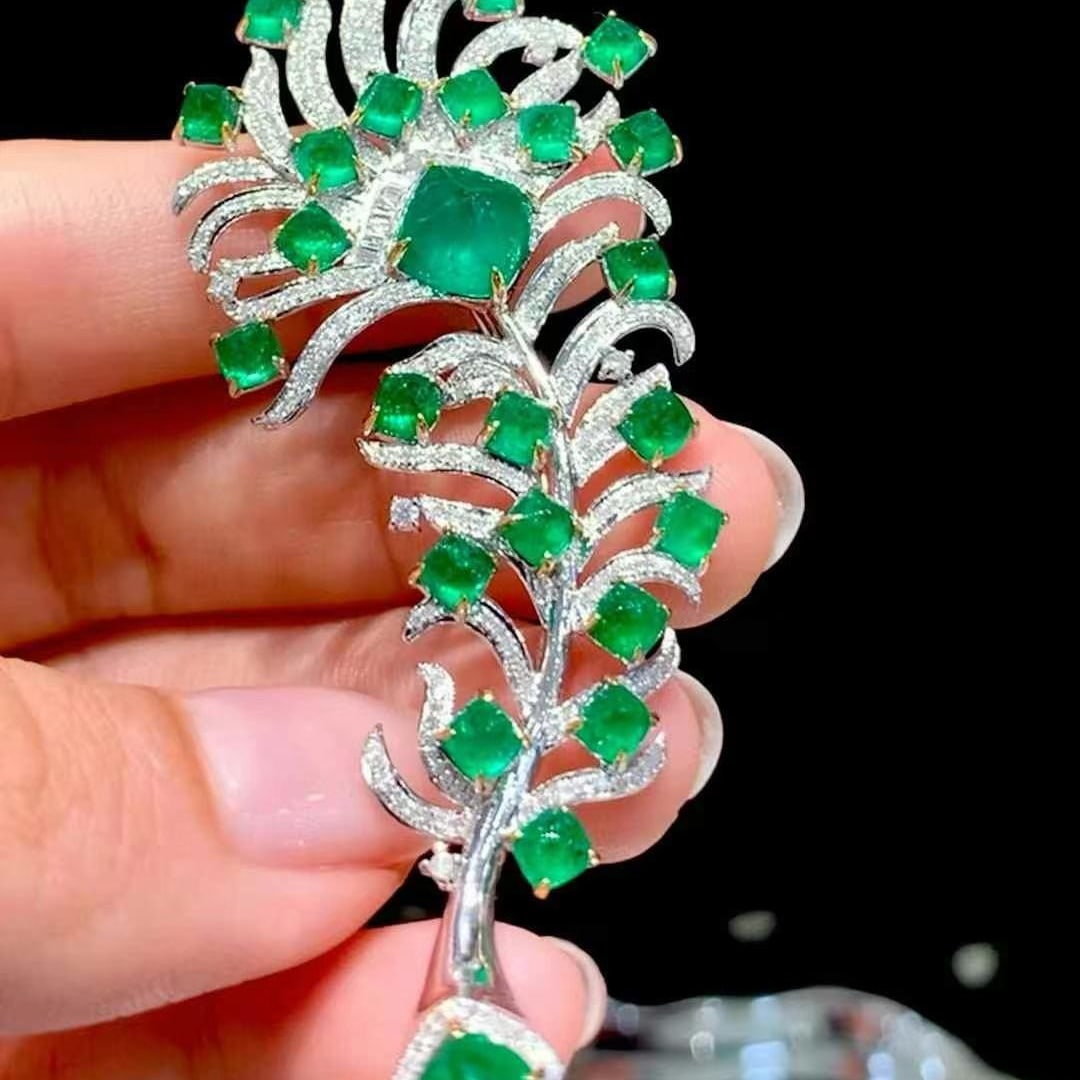 14k Gold 8.8 Ct Natural Emerald & Diamond Brooch/pendant( Without Chain ) - 4