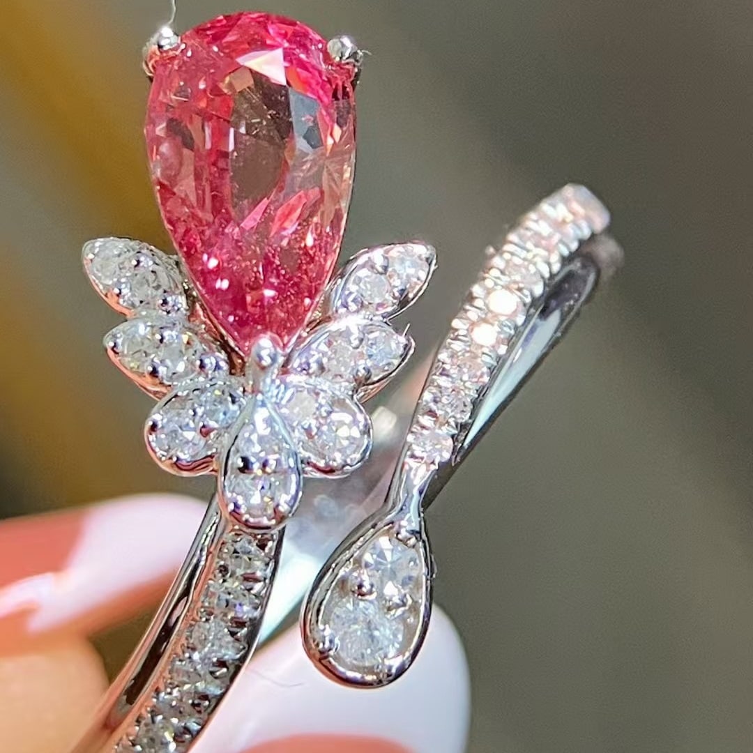 14k Gold 1.28 Ctw Natural Padparadscha Sapphire & Diamond Ring - 2