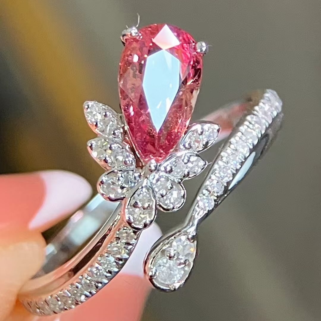 14k Gold 1.28 Ctw Natural Padparadscha Sapphire & Diamond Ring - 5