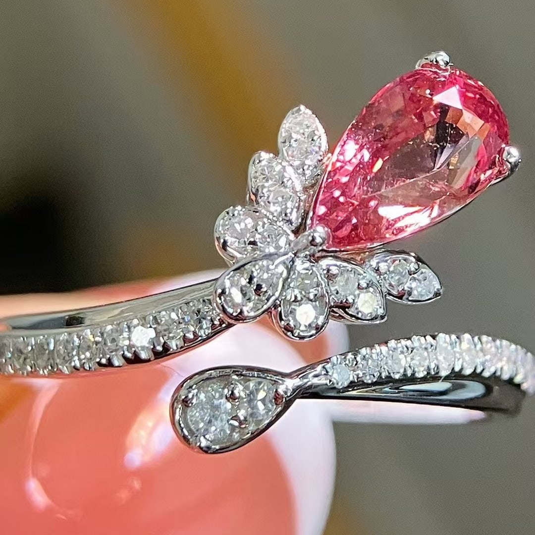 14k Gold 1.28 Ctw Natural Padparadscha Sapphire & Diamond Ring - 7