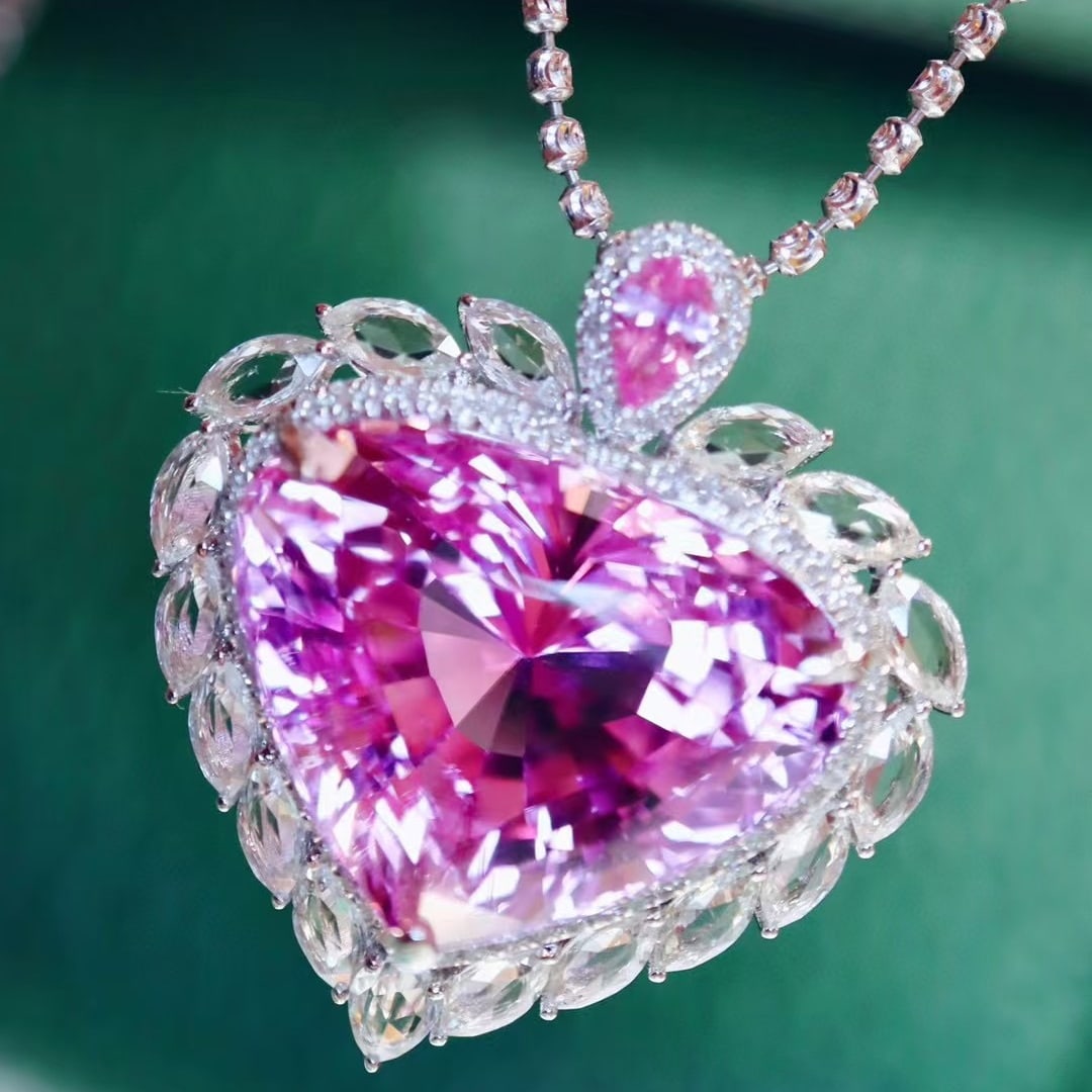 14k Gold 25.51 Ctw Natural Kunzite & Diamond Pendant( Without Chain ) - 2