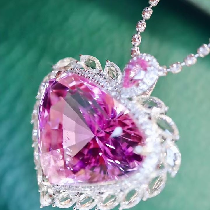 14k Gold 25.51 Ctw Natural Kunzite & Diamond Pendant( Without Chain ) - 3